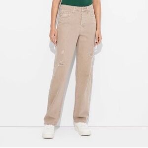 NWOT Wild Fable Women’s High Rise Straight Leg Tan Distressed Jeans